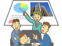 会社外でのデモ（イラスト）