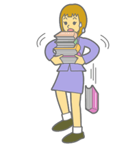 沢山の分厚い本を持ってつらそうに歩いている人(イラスト)