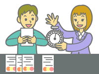 時間を計りながら発表練習しているイラスト