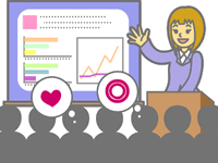 人が口頭発表しているイラスト