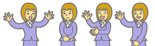 さまざまな表情で発表しているイラスト